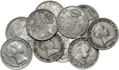 1845 a 1864. Isabel II. 1 real. Lote de 10 monedas. A examinar. BC+/MBC+.