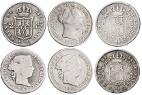 1850 a 1854. Isabel II. Sevilla. 2 reales. Lote de 6 monedas distintas. A examinar. BC-/BC+.