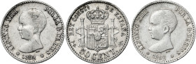 1892 (dos) y 1894. Alfonso XIII. 50 céntimos. Lote de 3 monedas. A examinar. MBC/MBC+.