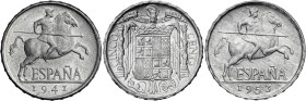 1941 a 1953. Franco. 5 céntimos. Lote de 3 monedas diferentes. A examinar. EBC-/S/C.