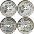 1937. Franco. 25 céntimos. Lote de 4 monedas. Bellas. A examinar. EBC+/S/C-.