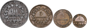 Francia. 1897. III República. (A) París. 1, 2, 5 y 10 céntimos. Lote de 4 monedas. Bronce. MBC-/MBC+.