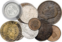 Lote de 10 monedas de diversos países, incluido España, tres en plata. BC/Proof.