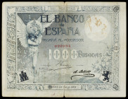 1907. 1000 pesetas. (Ed. B101) (Ed. 317). 10 de mayo. Roturas en el doblez central. Manchitas. Muy raro. (BC+).