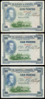1925. 100 pesetas. (Ed. B127) (Ed. 344). 1 de julio, Felipe II Lote de 3 billetes sin serie, con sello en seco del GOBIERNO PROVISIONAL. BC/MBC-.