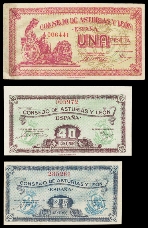 1937. Asturias y León. 25, 40 céntimos y 1 peseta. (Ed. C45, C46 y C48) (Ed. 394...