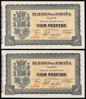 1937. Gijón. 100 pesetas. (Ed. C50) (Ed. 399). Septiembre. Pareja correlativa. S/C-.