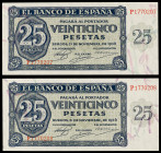 1936. 25 pesetas. (Ed. D20a) (Ed. 419a). 21 de noviembre. Pareja correlativa, serie P. Raros así. S/C-.