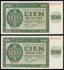 1936. 100 pesetas. (Ed. D22a) (Ed. 421a). 21 de noviembre. Pareja correlativa, serie B. Esquinas rozadas. EBC-.