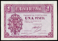 1937. 1 peseta. (Ed. D26a) (ED. 425a). 12 de octubre. Serie C. Levísimo deoblez central. Esquinas rozadas. EBC.