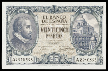 1940. 25 pesetas. (Ed. D37a) (Ed. 436a). 9 de enero, Juan de Herrera. Serie A. Lavado y planchado. EBC-.