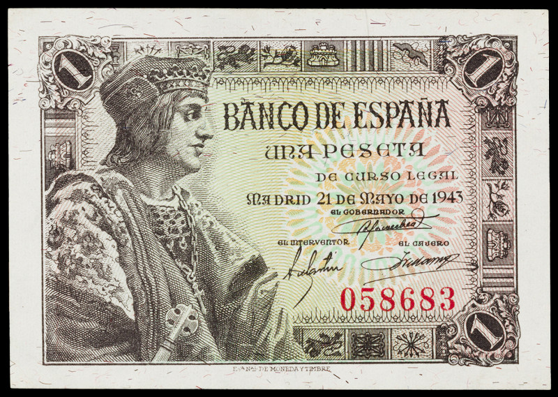 1943. 1 peseta. (Ed. D48) (Ed. 447). 21 de mayo, Fernando el Católico. Sin serie...