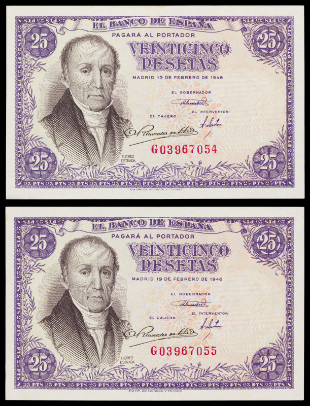 1946. 25 pesetas. (Ed. D51a) (Ed. 450a). 19 de febrero, Flórez Estrada. Pareja c...