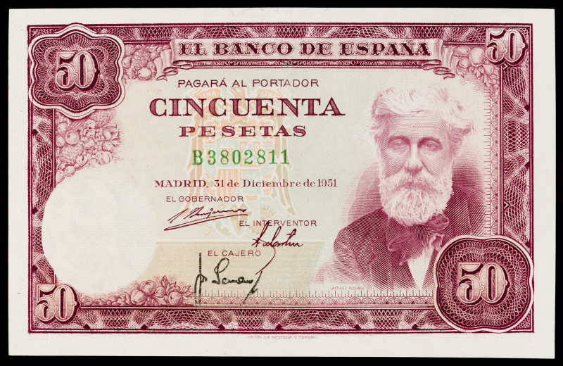 1951. 50 pesetas. (Ed. D63a) (Ed. 462a). 31 de diciembre, Rusiñol. Serie B. Lava...