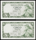 1954. 5 pesetas. (Ed. D67a) (Ed. 466a). 22 de julio, Alfonso X. Pareja correlativa, serie U. S/C-.