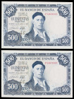 1954. 500 pesetas. (Ed. D69b) (Ed. 468b). 22 de julio, Zuloaga. Pareja correlativa, serie P. S/C-.
