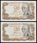 1970. 100 pesetas. (Ed. D73b) (Ed. 472c). 17 de noviembre, Falla. Pareja correlativa, serie 4B. S/C-.