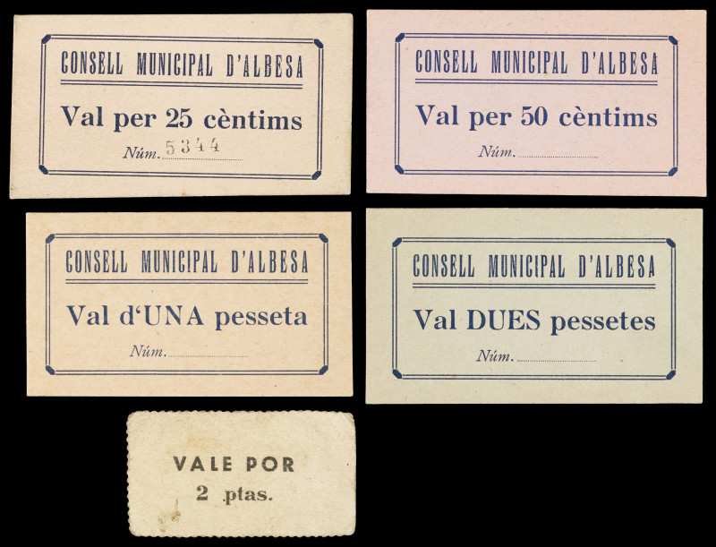 Albesa. 25, 50 céntimos, 1 y 2 pesetas (dos). (T. 81, 85c var, 86d, 87c var y 88...