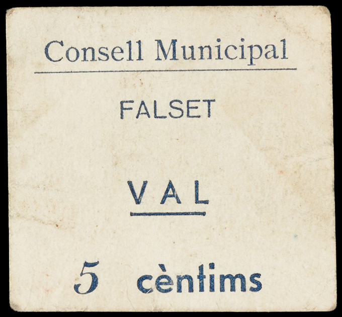 Falset. 5 céntimos. (T. 1135). Cartón. Raro. MBC.