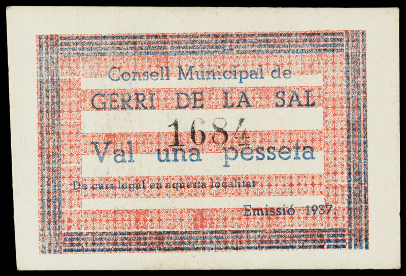 Gerri de la Sal. 1 peseta. (T. 1290b). Muy raro así. EBC.