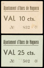 Ibars de Noguera. 10 y 25 céntimos. (T. 1442a y 1443a). 2 cartones, serie completa. Muy raros y más así. EBC-/EBC+.