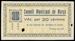 Marçà. 20 céntimos. (T. 1632). Nº 99997. Dos perforaciones. (EBC-).