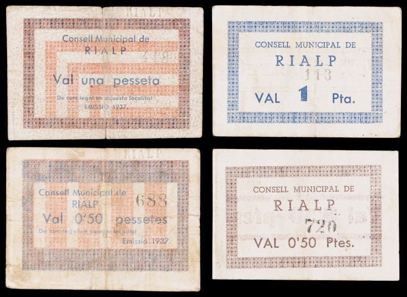 Rialb de Noguera. 50 céntimos (dos) y 1 peseta (dos). (T. 2416 a 2419). 4 carton...