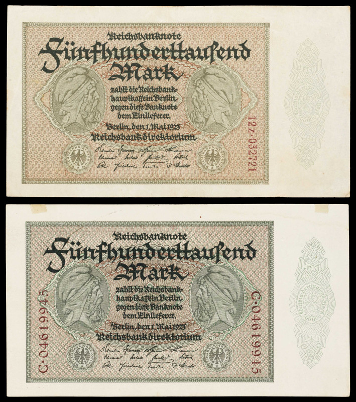 Alemania. 1923 Banco de la República de Weimar. 500000 marcos. (Pick 88a y 88b)....