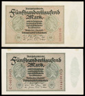 Alemania. 1923 Banco de la República de Weimar. 500000 marcos. (Pick 88a y 88b). 2 billetes, el 88b es una variante con numeración a la derecha. EBC/S...