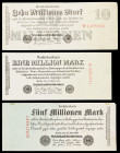 Alemania. 1923. Banco de la República de Weimar. 1, 5 y 10 millones de marcos. (Pick 94 a 96). 3 billetes. MBC+/S/C-.