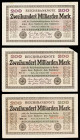 Alemania. 1923. Banco de la República de Weimar. 200000 millones de marcos. (Pick 121). 3 billetes con distintas variantes, uno con una esquina rota. ...