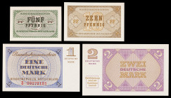 Alemania Occidental. s/d (1967). Recibo de Efectivo Federal. 5, 10 pfennig, 1 y 2 marcos. (Pick 25, 26, 28 y 29). 4 billetes, serie completa junto con...