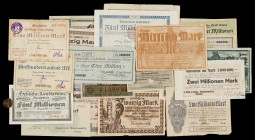 Alemania. (s/d). Lote de 80 raros billetes locales de necesidad comprendidos dentro del período de entre guerras. A examinar. BC/S/C.