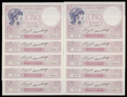 Francia. 1933. Banco de Francia. 5 francos. (Pick 72e). 1 de junio. 10 billetes correlativos. Firmas: J. Boyer y P. Strohl. EBC+.