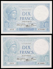 Francia. 1939 y 1940. Banco de Francia. 10 francos. (Pick 84). 2 billetes con fechas distintas. EBC-/EBC.