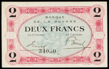Guayana Francesa. (1917-19). Banco de Guayana. 2 francos. (Pick 6). MBC+.