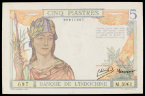 Indochina Francesa. s/d (1932). Banco de Indochina. 5 piastras. (Pick 53a). EBC-.