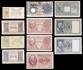 Italia. 1904 a 1934. Billete Estatal. 1 (dos), 2 (dos), 5 (cuatro) y 10 liras (tres). (Pick 23a, 25a, 25c, 26, 27, 28, 29b, 30a, 31c (dos) y 32c). 11 ...