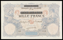 Túnez. s/d (1942-43). Banco de Argelia (Ocupación alemana). 1000 francos sobre 100 francos. (Pick 31). Escaso. EBC-.