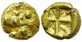 Greek
MYSIA. Kyzikos. (Circa 600-550 BC)
EL Myshemihekte – Twenty-fourth Stater (4.8mm 0.62g)
Obv: Head of tunny right; pellets around.
Rev: Quadripar...