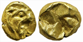 Greek
Ionia, Uncertain. (Circa 600-550 BC). Milesian standard.
EL Myshemihekte - 1/24 Stater (5.1mm 0.71g)
Obv: Head of lion right 
Rev: Incuse square...