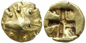 Greek
MYSIA. Kyzikos (Circa 600-550 BC)
EL Myshemihekte – Twenty-fourth Stater (4.8mm 0.50g)
Obv: Head of tunny right; pellets around.
Rev: Quadripart...