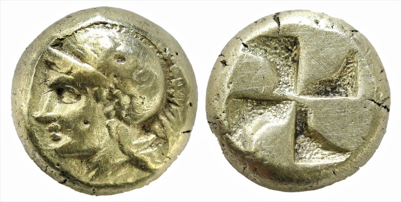 Greek
IONIA. Phokaia. (Circa 478-387 BC)
EL Hekte (8.1mm 2.52g)
Obv: Helmeted...