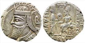 Greek
KINGS of PARTHIA. Seleukia. Vologases IV (147-191 AD)
AR Tetradrachm (24mm 13.95g)
Obv: Diademed bust left, wearing tiara; B to right 
Rev: Volo...