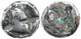 Greek
PAPHLAGONIA. Sinope. (Circa 490-425 BC).
AR Drachm (13.1mm 4.7g)
Obv: Head of sea-eagle left, with 'talon'; below, dolphin left.
Rev: Quadripart...
