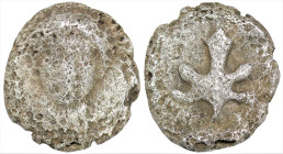 Greek
CARIA. Idyma. (Late 5th-early 4th centuries BC) 
AR Drachm (12mm 2.464g). 
Obv: Head of Pan facing 
Rev: Fig leaf within incuse square.
Hecatomn...