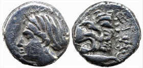 Greek
MYSIA. Kyzikos. (Circa 390-341 BC). 
AR Drachm (11.4mm 3.06g)
Obv: ΣΩTEIPA. Head of Kore Soteira left, with hair in sphendone.
Rev: KYZI. Head o...