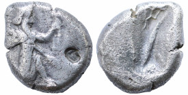 Greek
ACHAEMENID EMPIRE. Time of Darios I to Xerxes II (485-420 BC). Sardes.
AR Siglos (14.8mm 5.45g)
Obv: Persian king in kneeling-running stance rig...