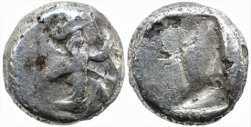 Greek
ACHAEMENID EMPIRE. Time of Darios I to Xerxes II (485-420 BC). Sardes.
AR Siglos (12mm 4.26g)
Obv: Persian king in kneeling-running stance right...