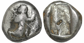 Greek
ACHAEMENID EMPIRE. Time of Darios I to Xerxes II (485-420 BC). Sardes.
AR Siglos (14mm 5.56g)
Obv: Persian king in kneeling-running stance right...